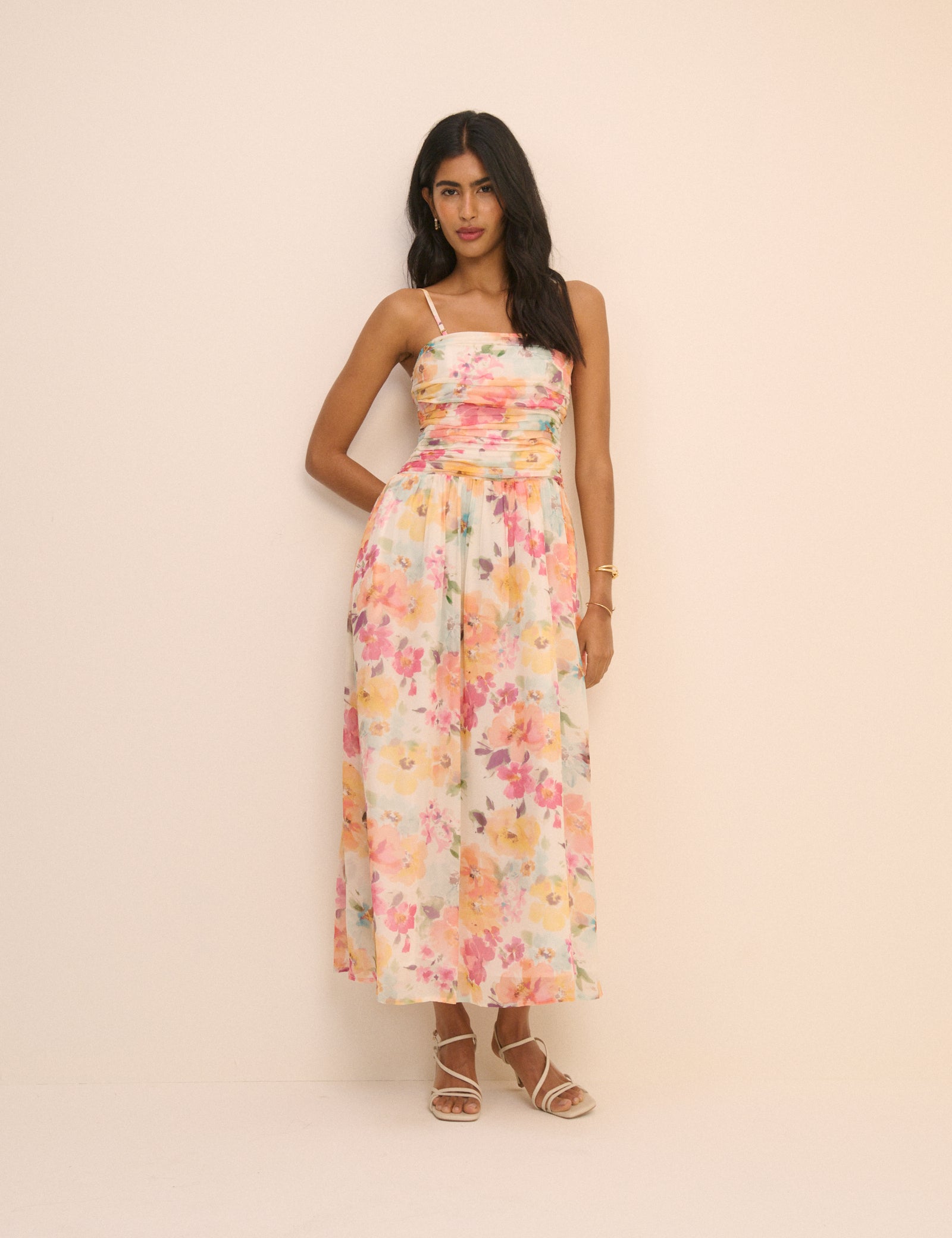 Pink Floral Bandeau Alice Midi Dress