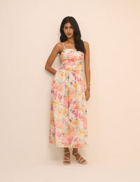 Pink Floral Bandeau Alice Midi Dress