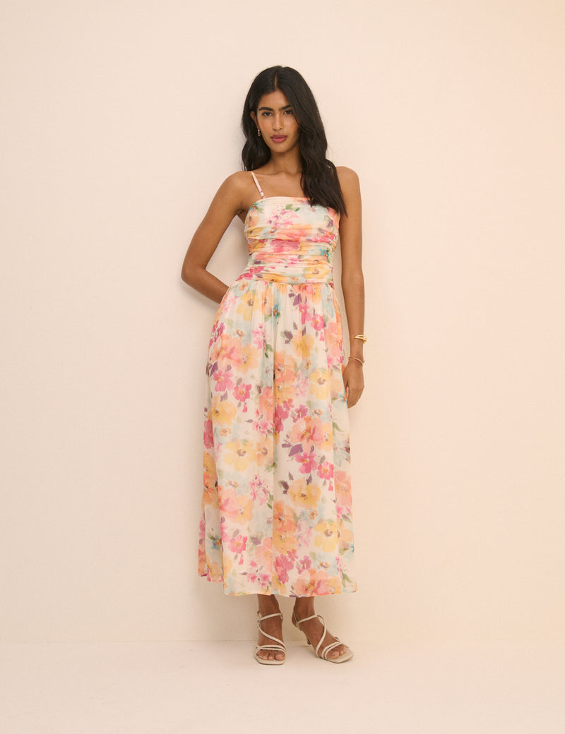 Pink Floral Bandeau Alice Midi Dress
