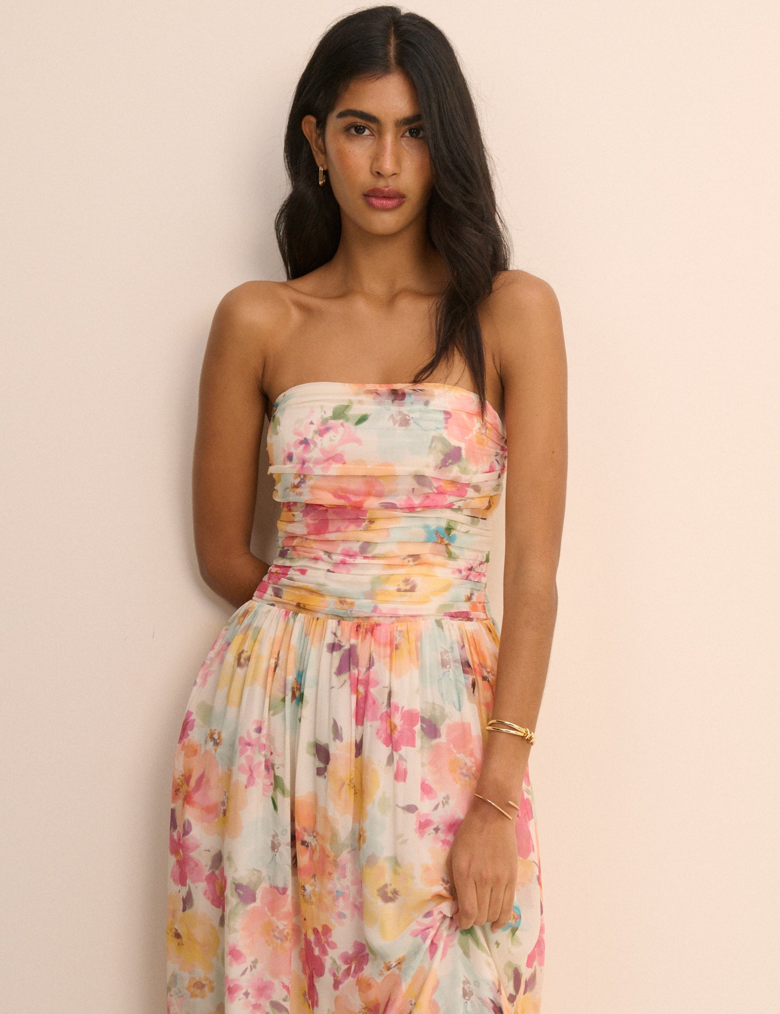 Pink Floral Bandeau Alice Midi Dress