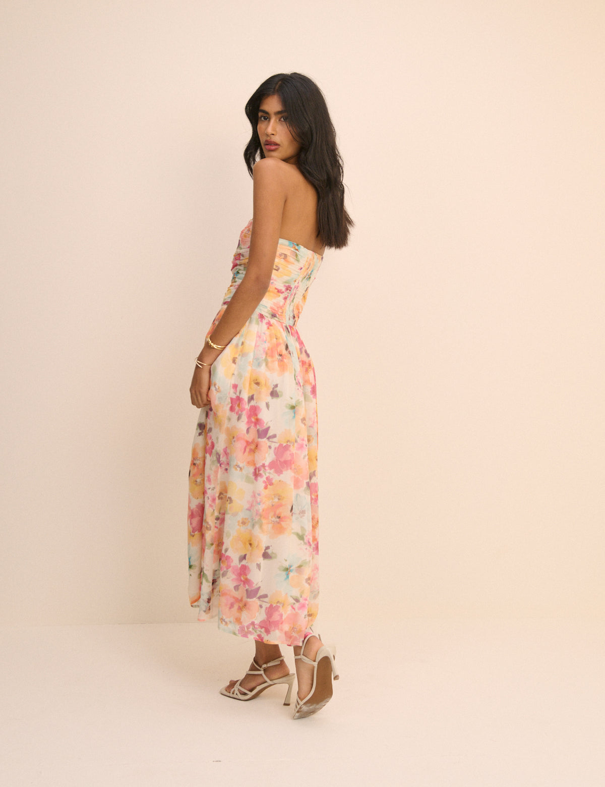 Pink Floral Bandeau Alice Midi Dress