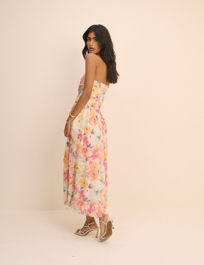 Pink Floral Bandeau Alice Midi Dress