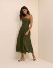 Khaki Green Bandeau Alice Midi Dress