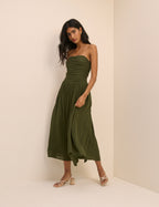 Khaki Green Bandeau Alice Midi Dress