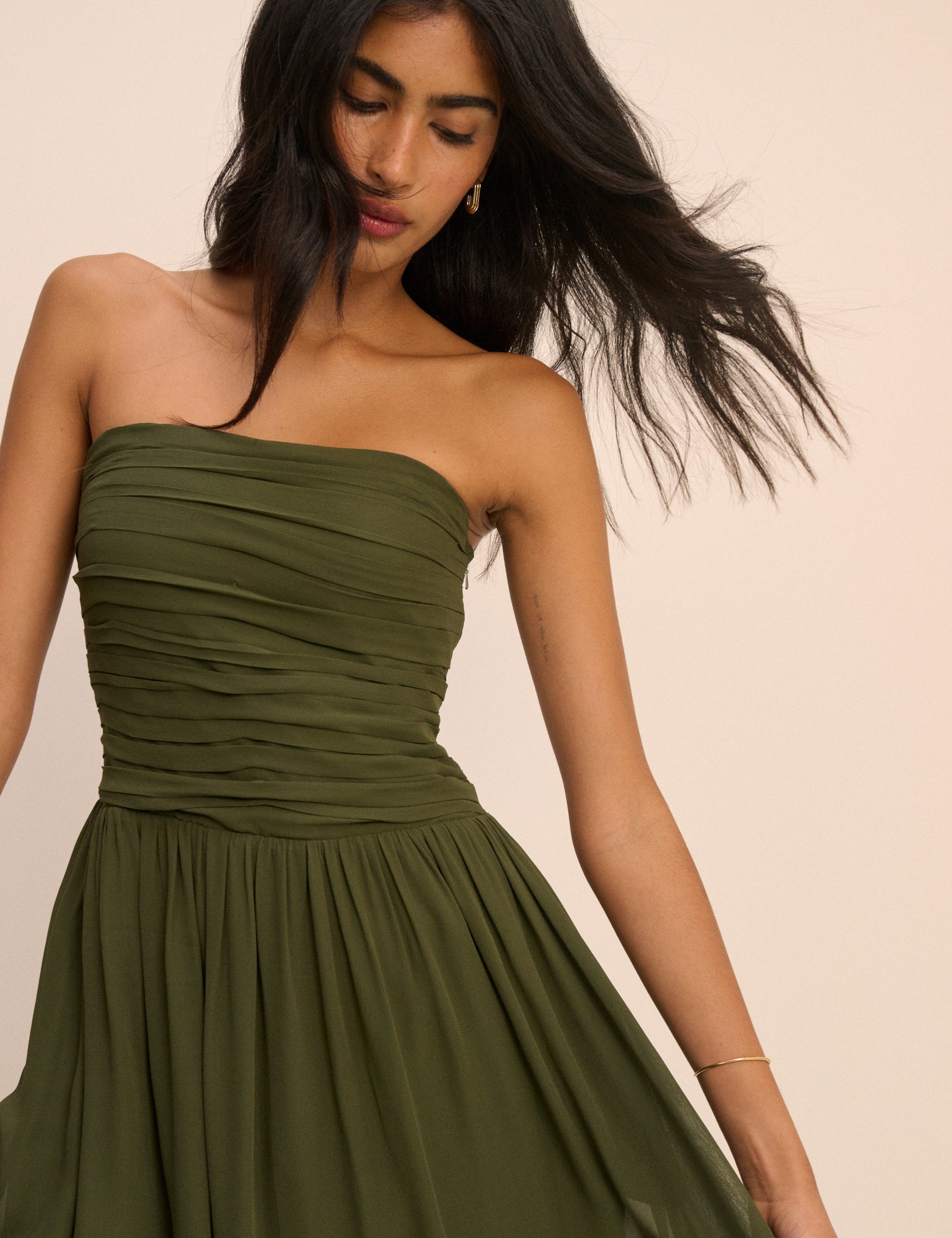 Khaki Green Bandeau Alice Midi Dress Khaki Green Bandeau Alice Midi Dress