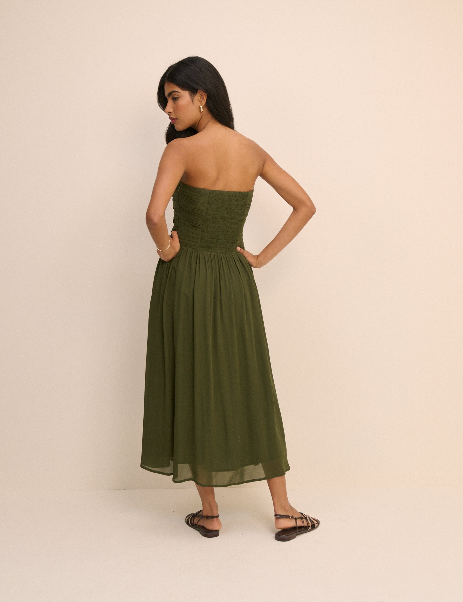 Khaki Green Bandeau Alice Midi Dress