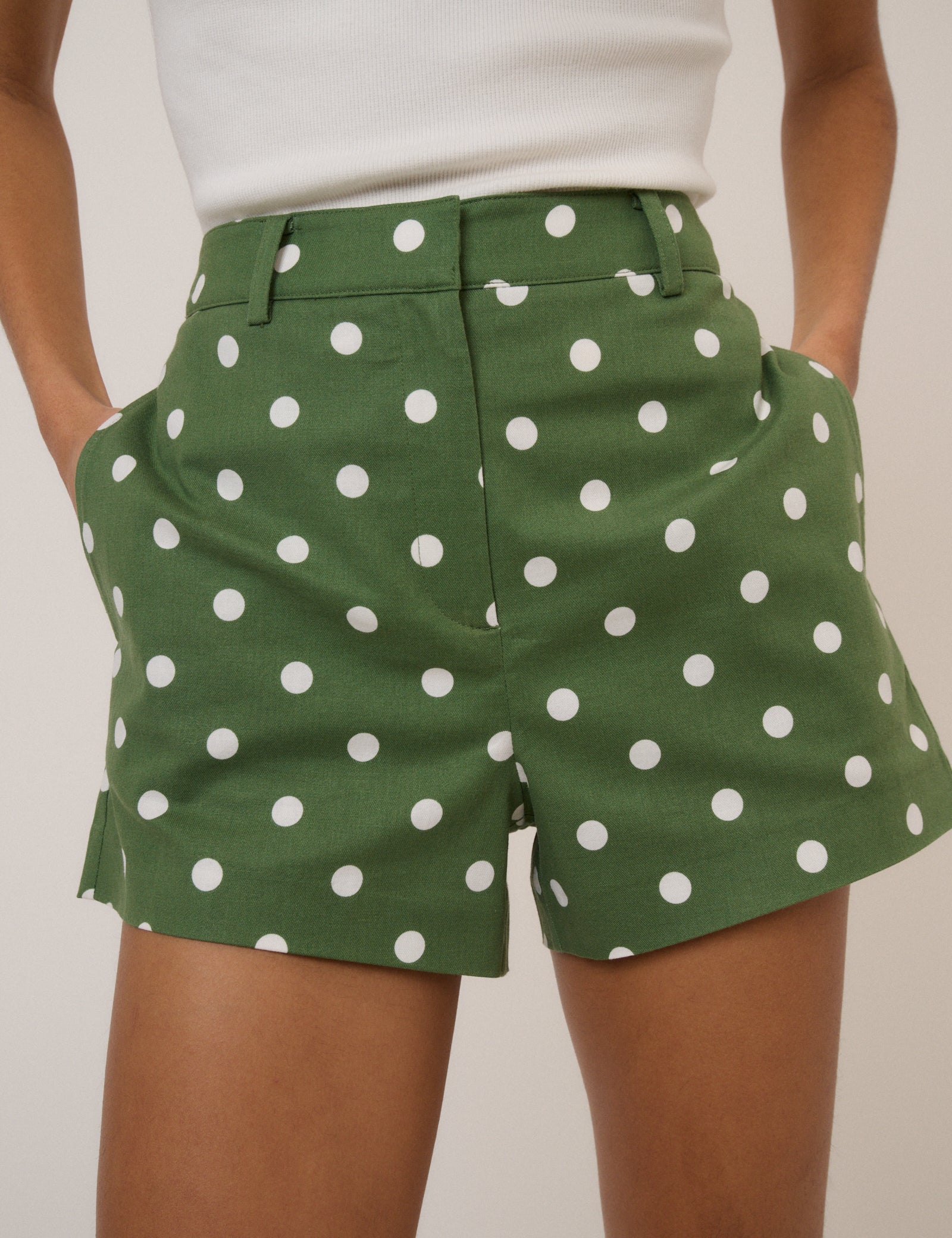 Green Polka Dot Tailored Shorts