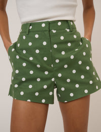 Green Polka Dot Tailored Shorts