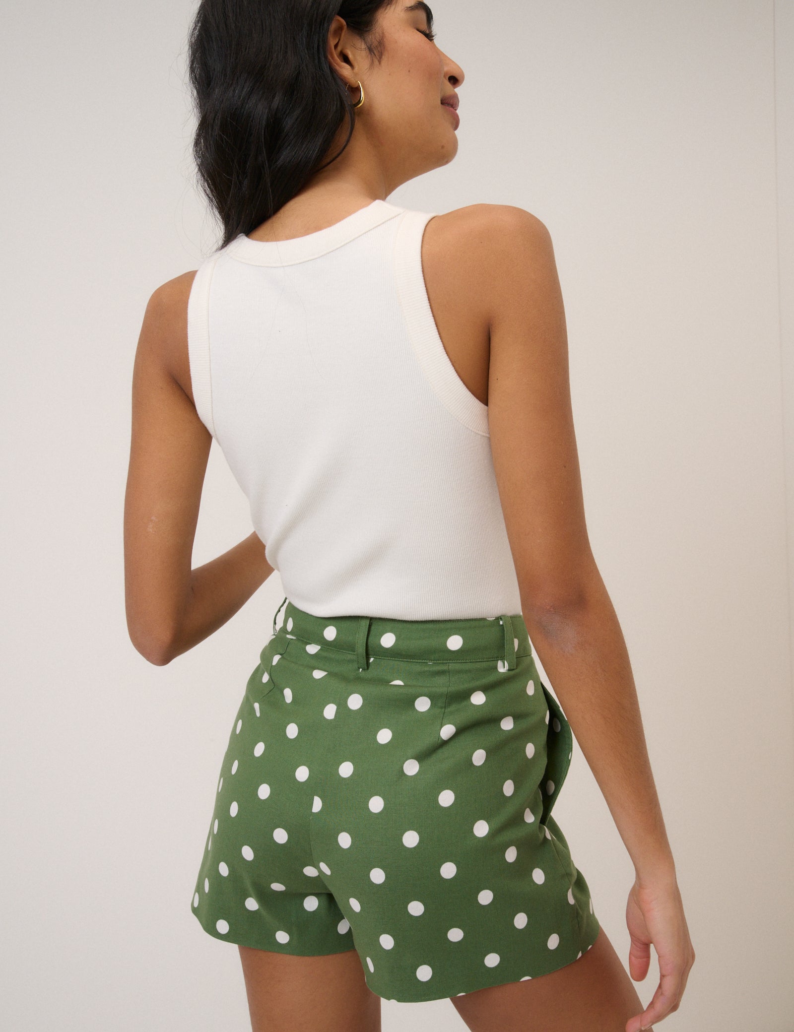 Green Polka Dot Tailored Shorts
