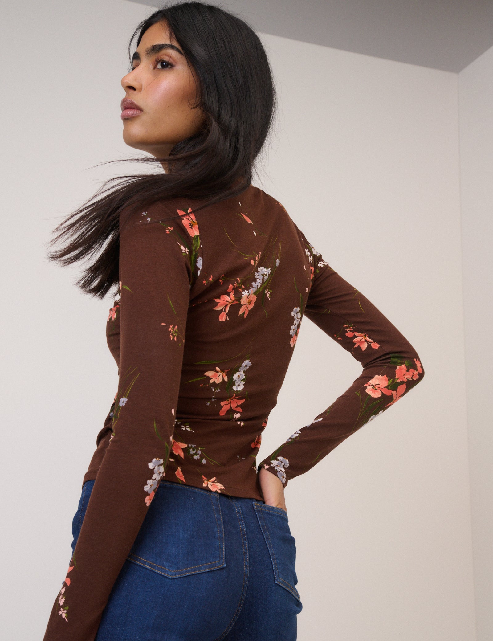 Brown Floral Jersey Top