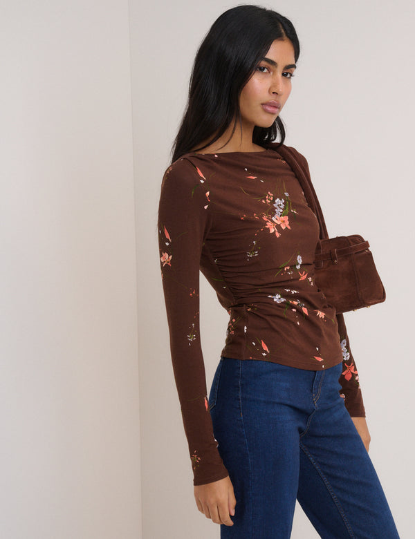 Brown Floral Jersey Top