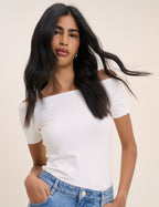 White Bardot Short Sleeve Top