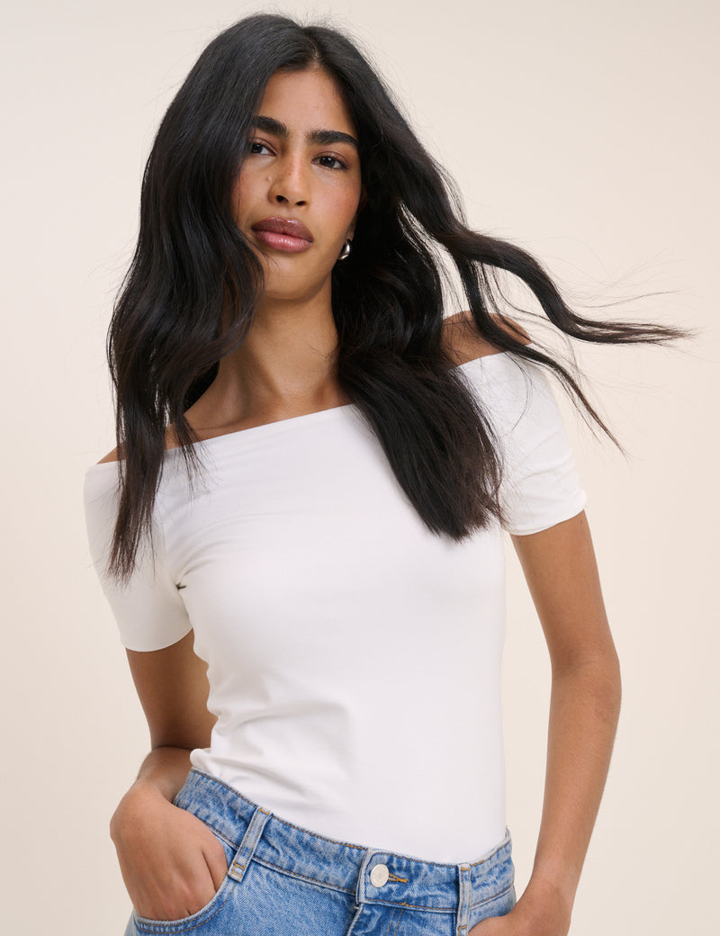 White Bardot Short Sleeve Top