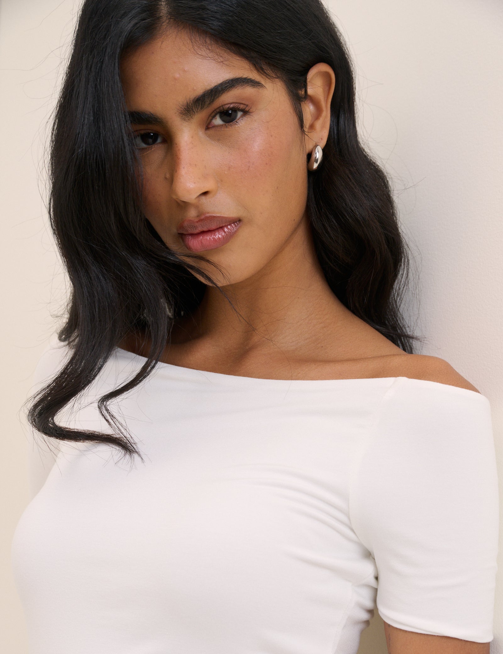 White Bardot Short Sleeve Top