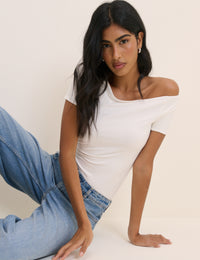 White Bardot Short Sleeve Top