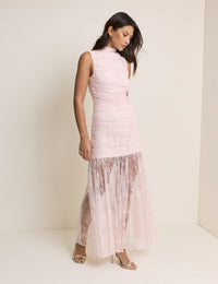 Light Pink Floral Ruched Kaia Lace Maxi Dress