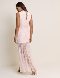 Light Pink Floral Ruched Kaia Lace Maxi Dress