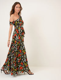 Black Floral Off Shoulder Ruffle Tish Maxi Dress