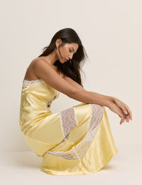 Yellow Lace Trim Satin Lauren Maxi Dress