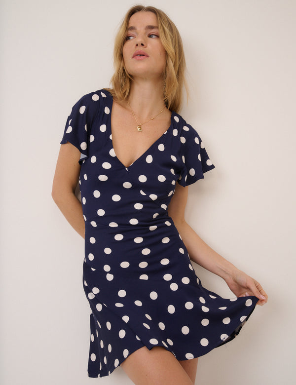 Navy Polka Dot Eugenie Mini Dress