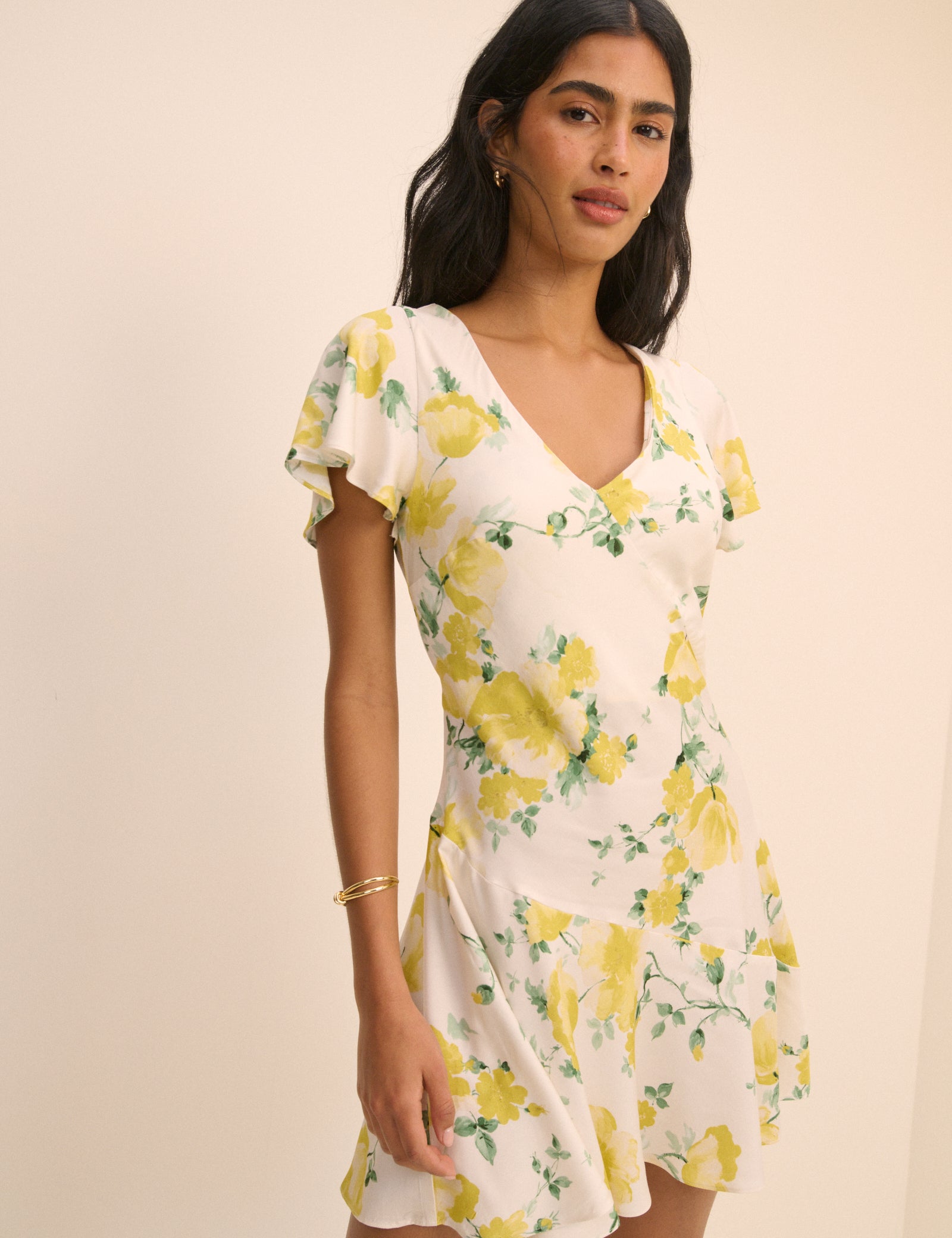 Ivory and Yellow Floral Aimee Mini Dress