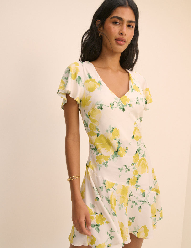 Ivory and Yellow Floral Aimee Mini Dress
