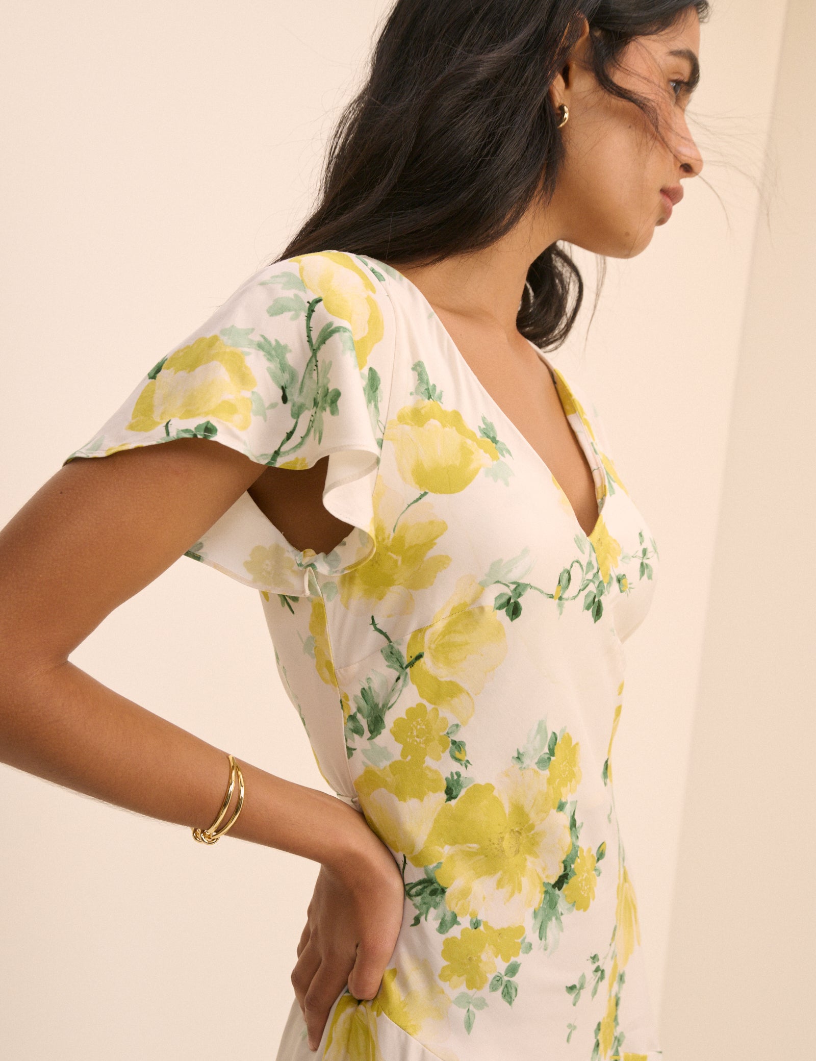 Ivory and Yellow Floral Aimee Mini Dress