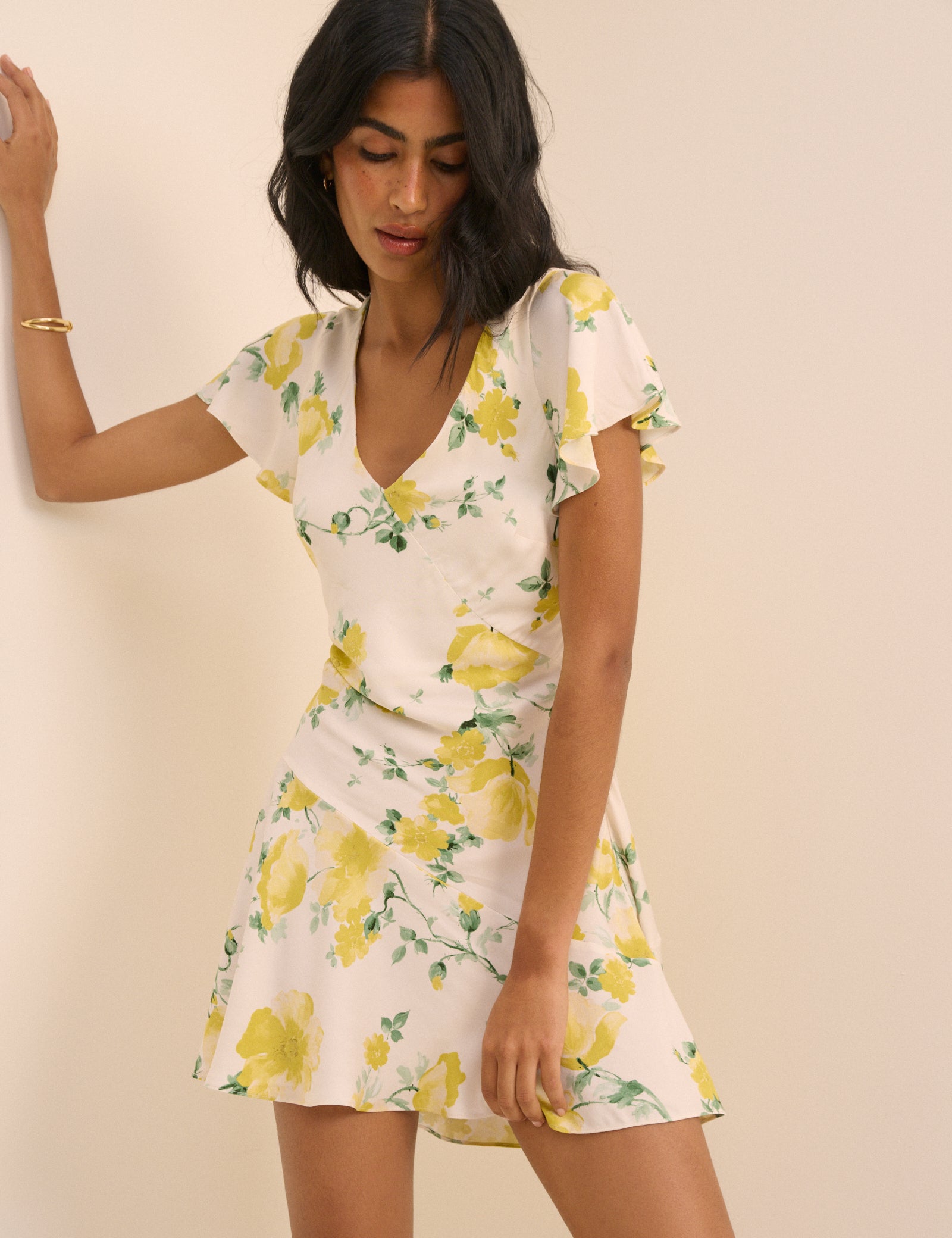 Ivory and Yellow Floral Aimee Mini Dress