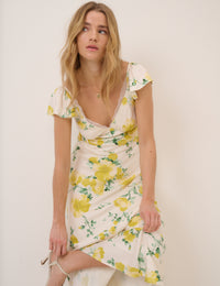 Ivory and Yellow Floral Lace Trim Tori Midi Dress