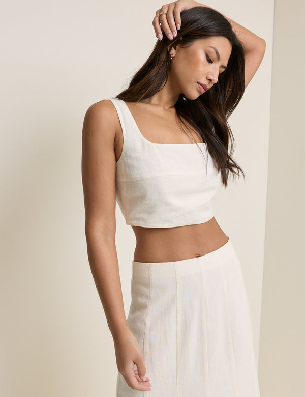 Stone Linen-Blend Adwoa Top