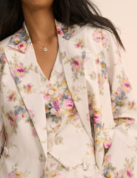 White Floral Linen-Blend Double-Breasted Suki Blazer