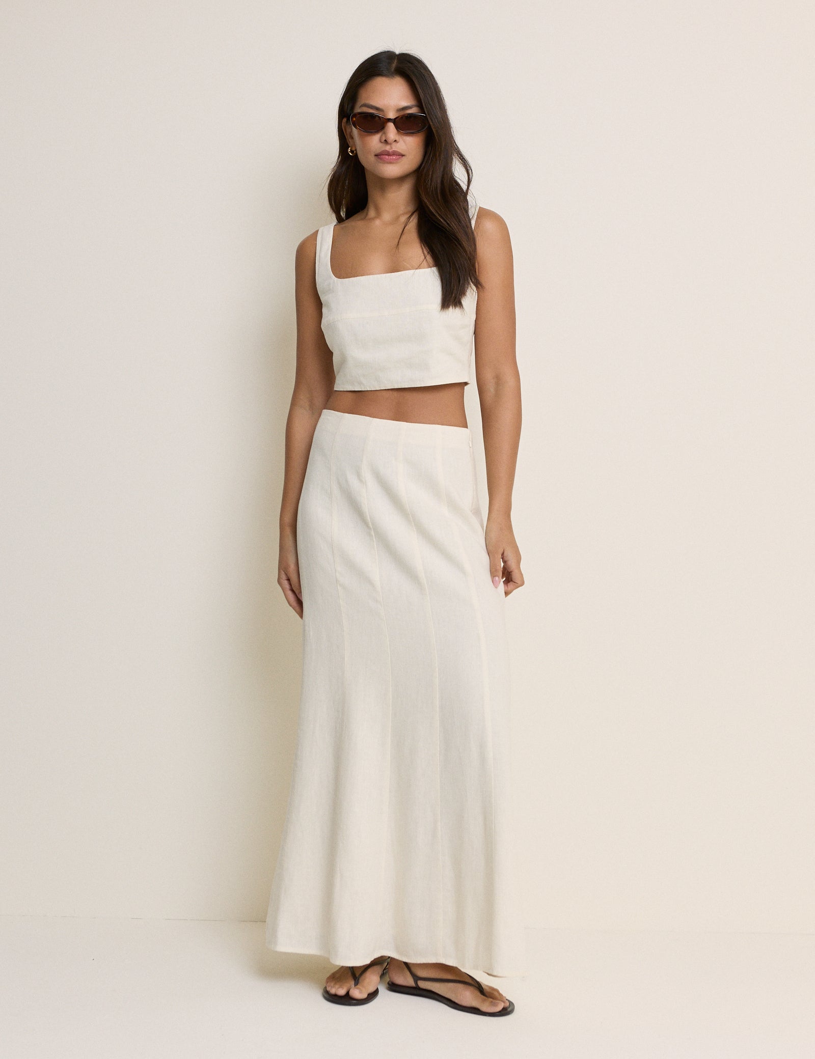 Stone Linen-Blend Panelled Adwoa Maxi Skirt