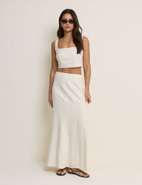 Stone Linen-Blend Panelled Adwoa Maxi Skirt