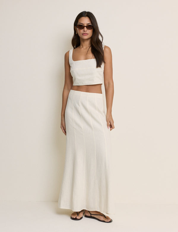 Stone Linen-Blend Panelled Adwoa Maxi Skirt