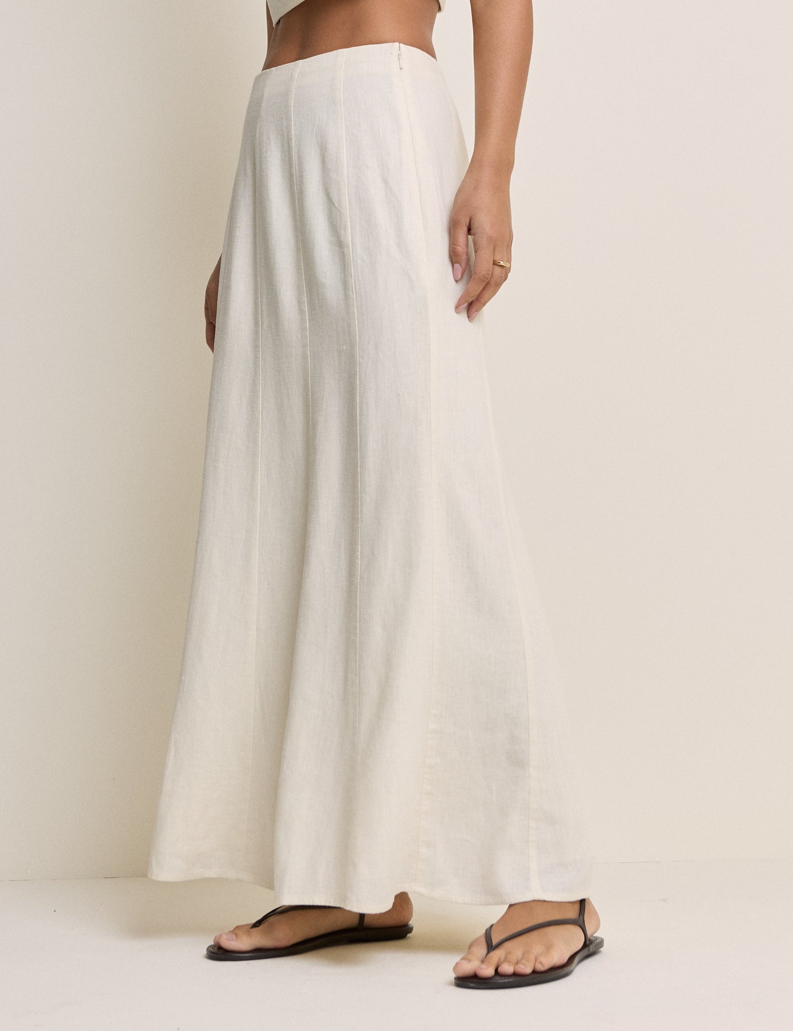 Stone Linen-Blend Panelled Adwoa Maxi Skirt