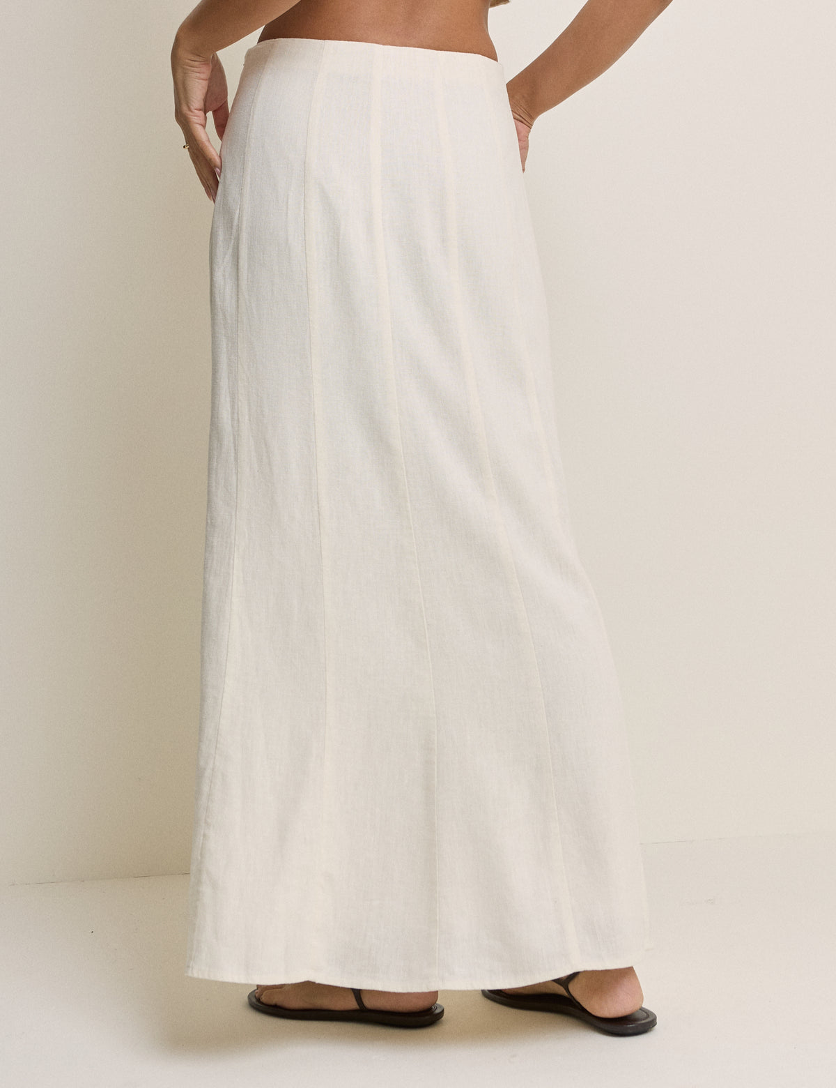Stone Linen-Blend Panelled Adwoa Maxi Skirt
