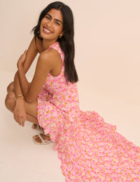Pink Floral Ruched Edie High-Low Mini Dress