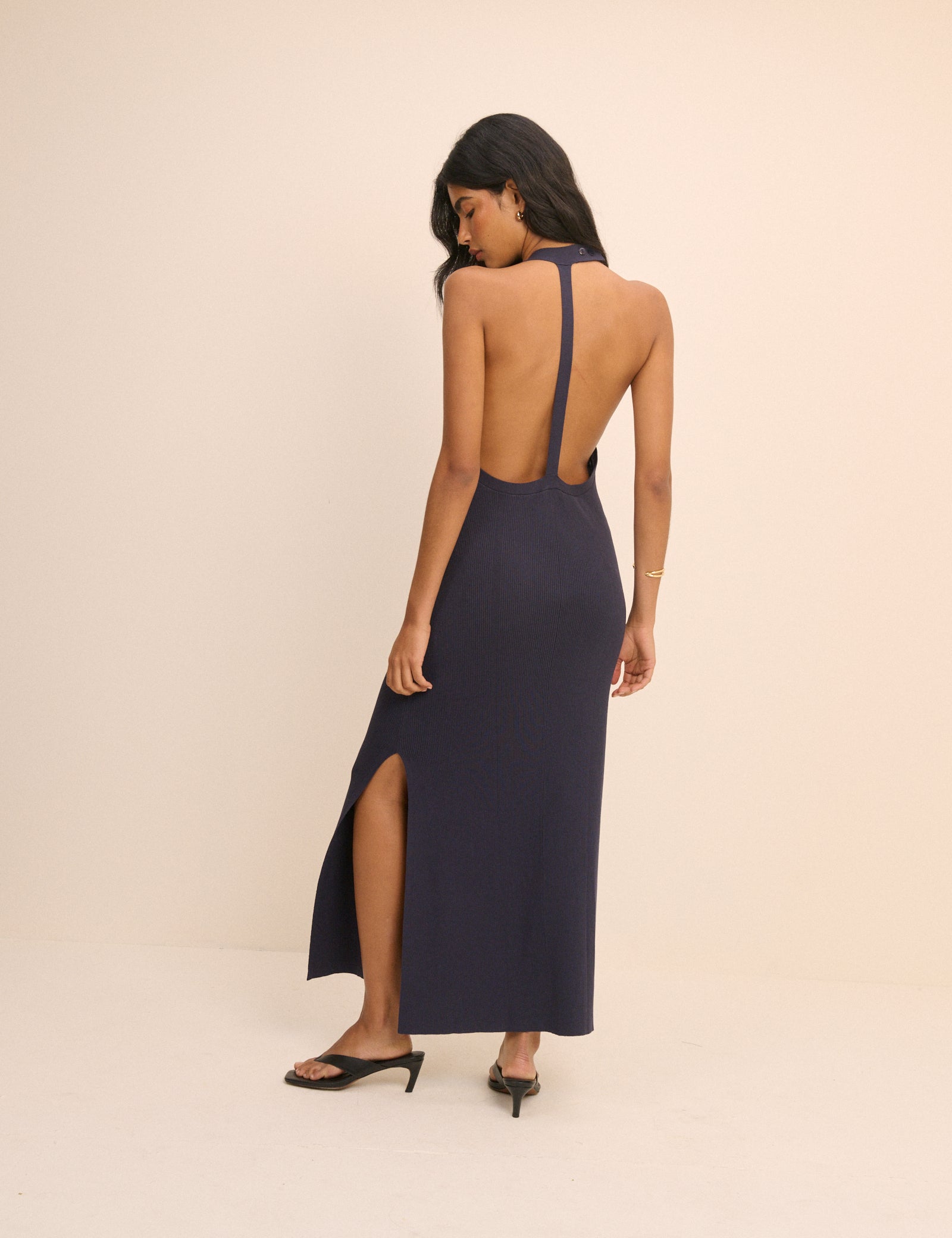 Navy Open Back Knitted Kesewa Midi Dress