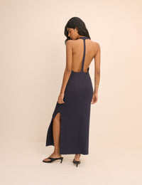 Navy Open Back Knitted Kesewa Midi Dress