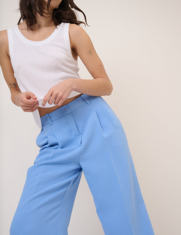 Blue Wide Leg Jax Crepe Trousers