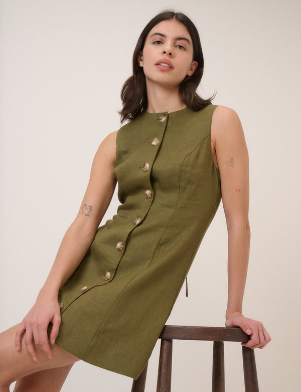 Green Button Front Tailored Mini Dress