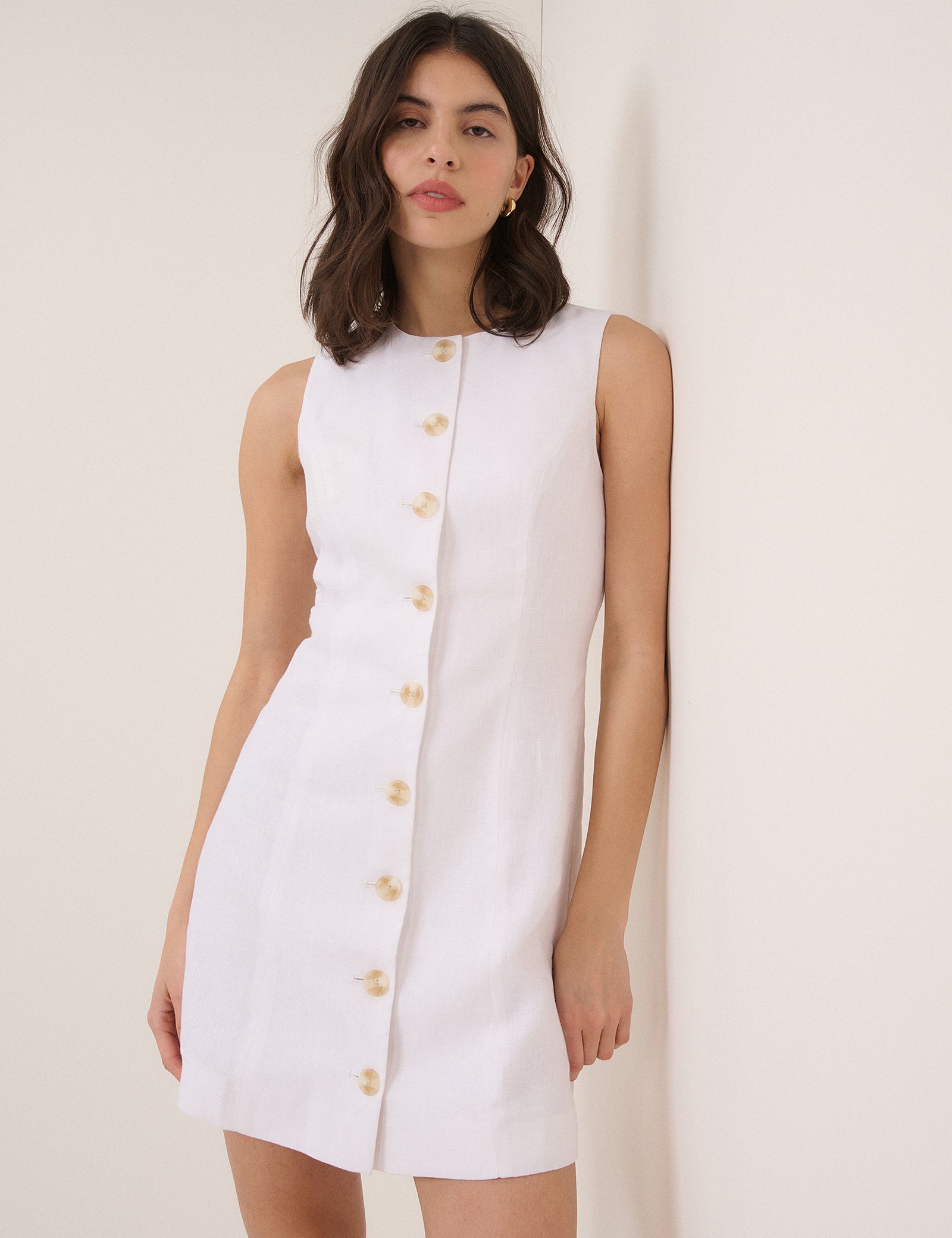 White Linen-Blend Tailored Mini Dress White Linen-Blend Tailored Mini Dress