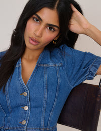 Blue Denim Puff Sleeve Sienna Midi Dress