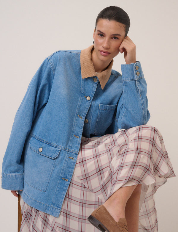 Blue Denim Cord Collar Jacket