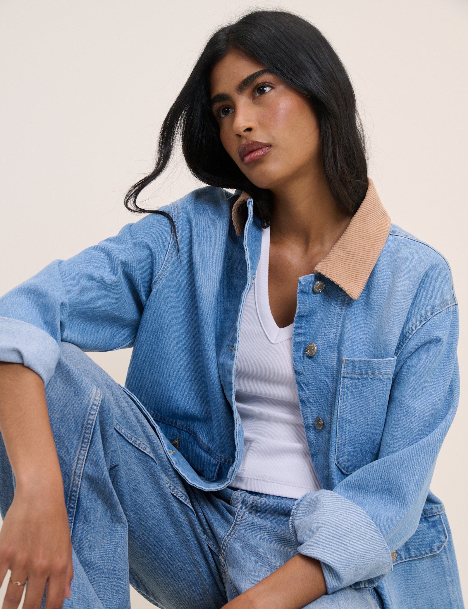 Blue Denim Cord Collar Jacket