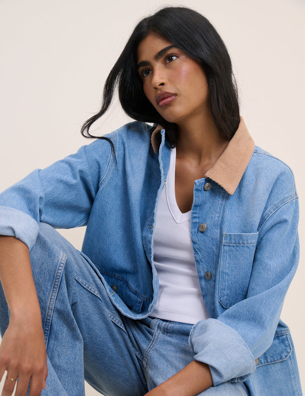 Blue Denim Cord Collar Jacket