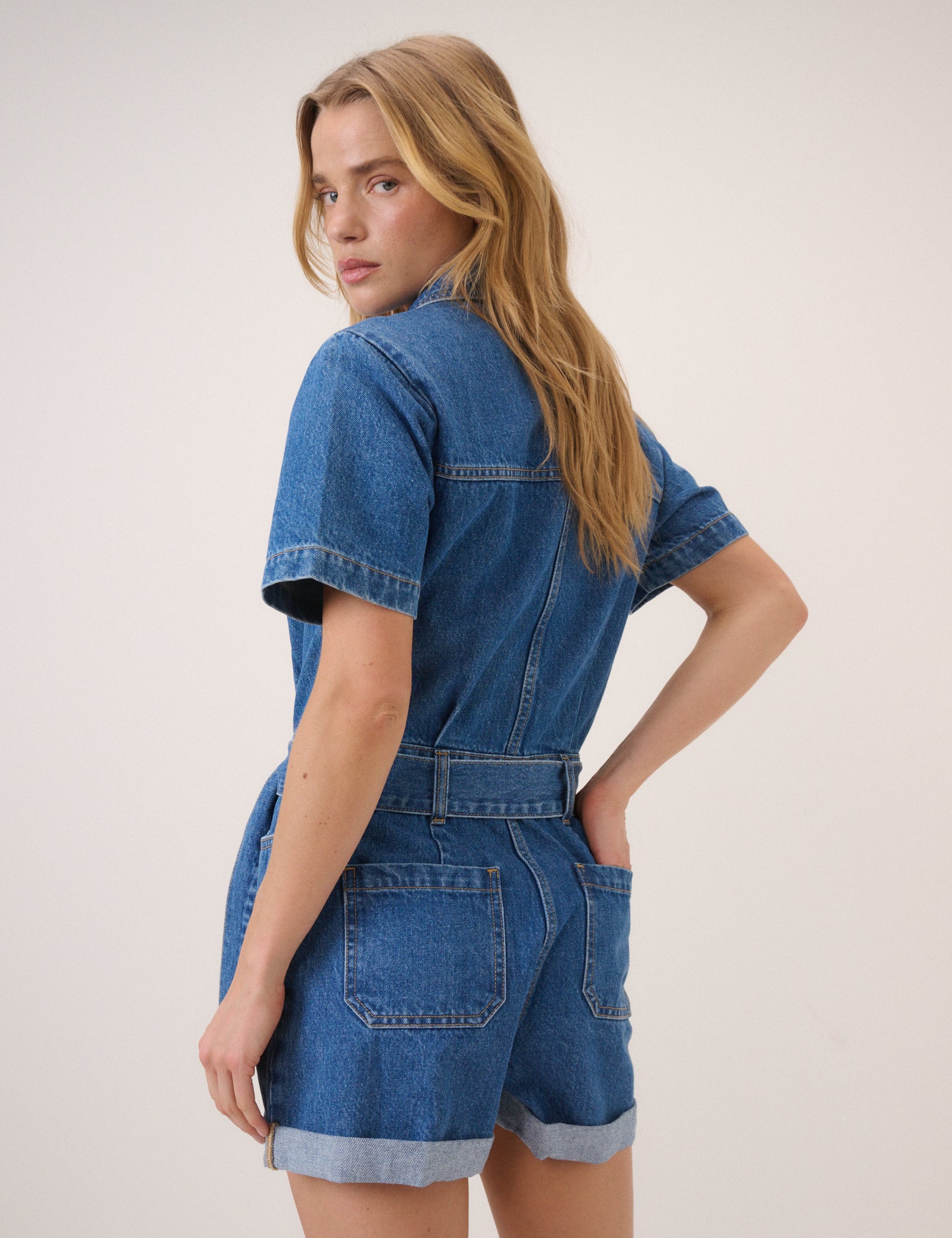 Mid Wash Tie Waist Tyler Denim Playsuit
