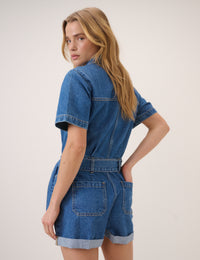 Mid Wash Tie Waist Tyler Denim Playsuit