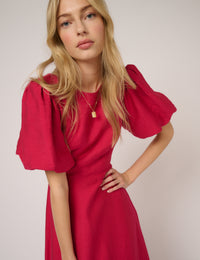 Pink Puff Sleeve Zola Midi Dress
