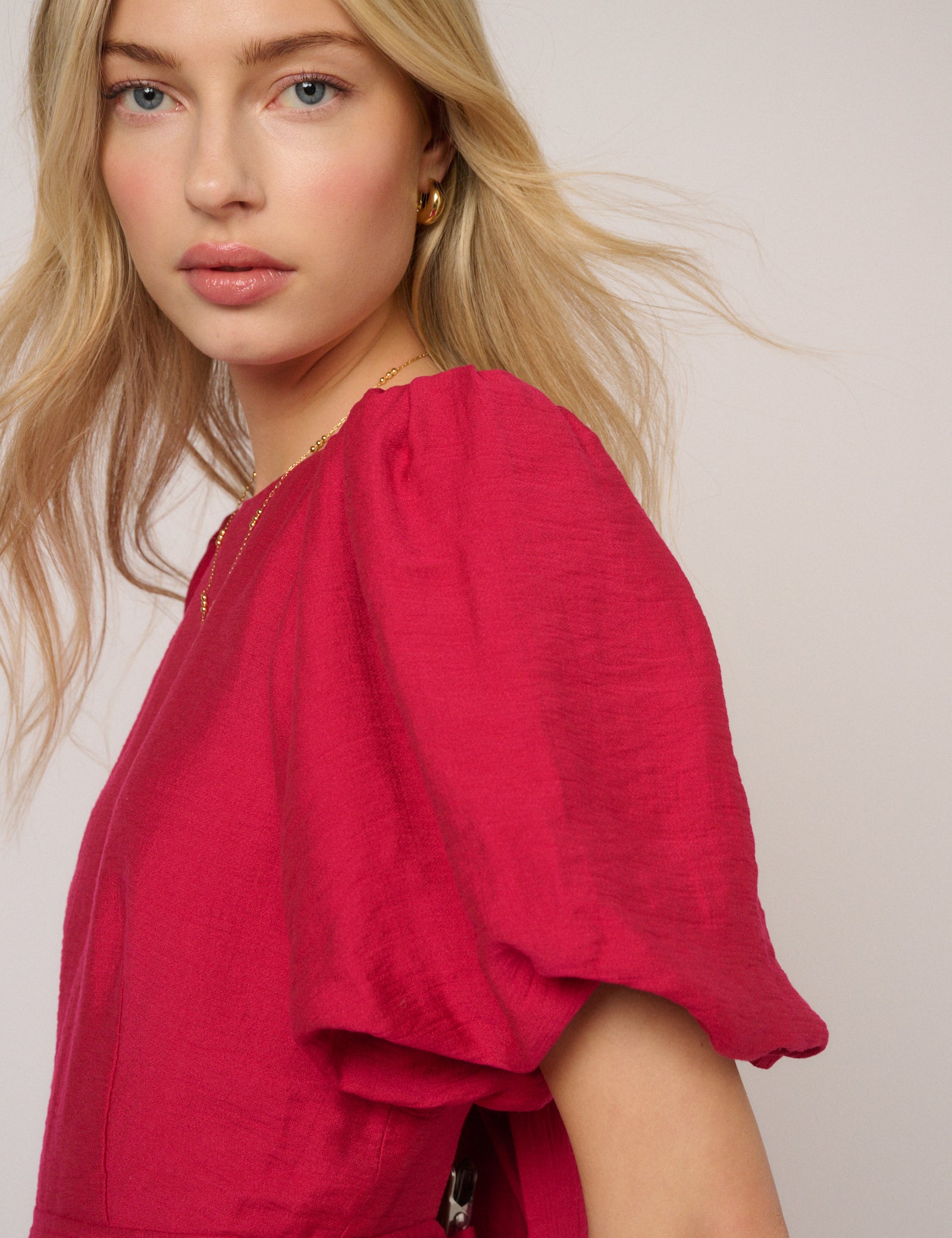 Pink Puff Sleeve Zola Midi Dress